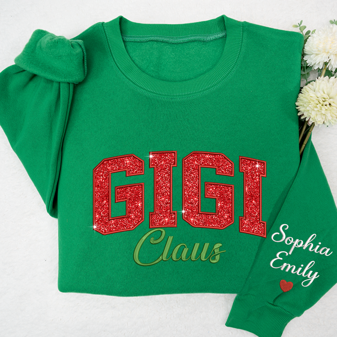 Mimi Claus Glitter Embroidered And GrandKids Sweatshirt