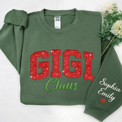 Mimi Claus Glitter Embroidered And GrandKids Sweatshirt