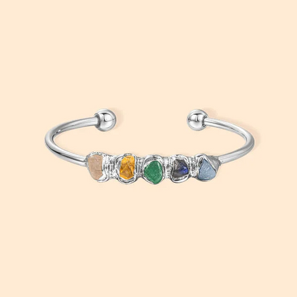 Personalised 1-5 Raw Crystal Birthstones Adjustable Family Bangle Mother's Day Birthday Gift for Women