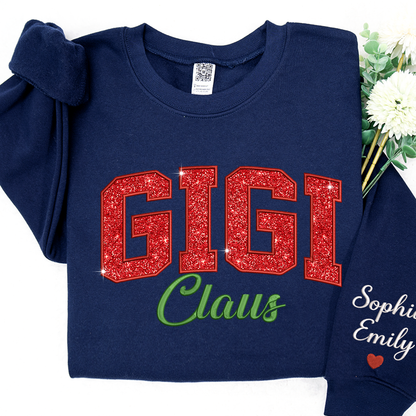 Mimi Claus Glitter Embroidered And GrandKids Sweatshirt