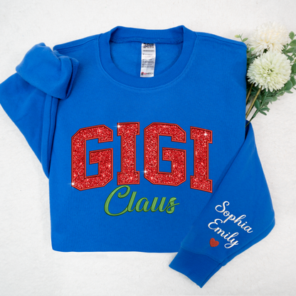 Mimi Claus Glitter Embroidered And GrandKids Sweatshirt