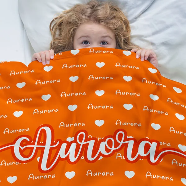 Personalised Heart Icon Multicolor Name Soft Throw Blanket Birthday Christmas Gift for Boys Girls Family