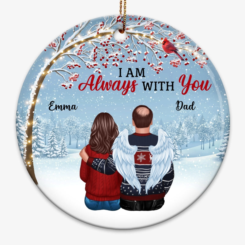 Cardinal Berry Tree Always With You Family Memorial Circle Personalized Ornament