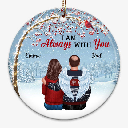 Cardinal Berry Tree Always With You Family Memorial Circle Personalized Ornament