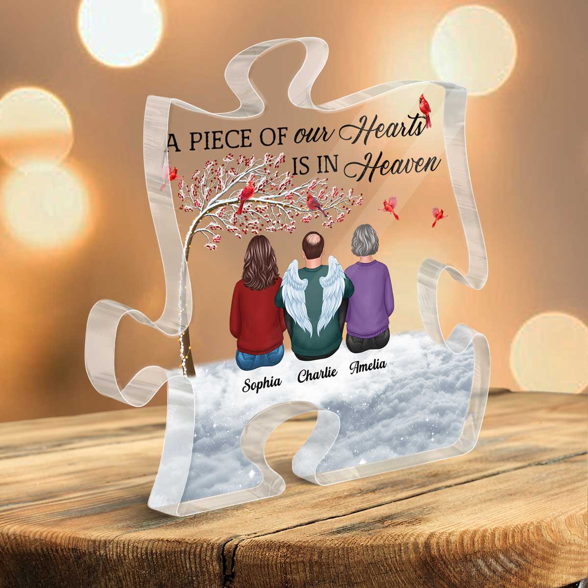 Family Sitting Memorial Remembrance Gift A Piece Of My Heart In Heaven Personalized Puzzle Acrylic Plaque
