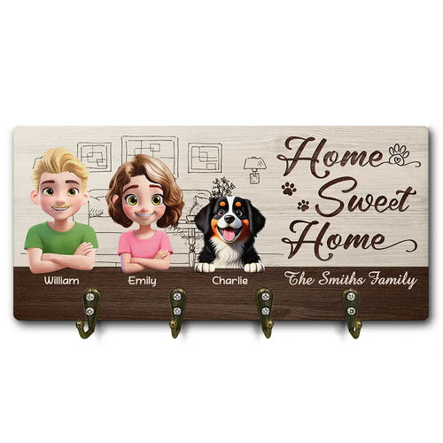 3D Effect Home Sweet Home - Personalized Wood Key Holder
