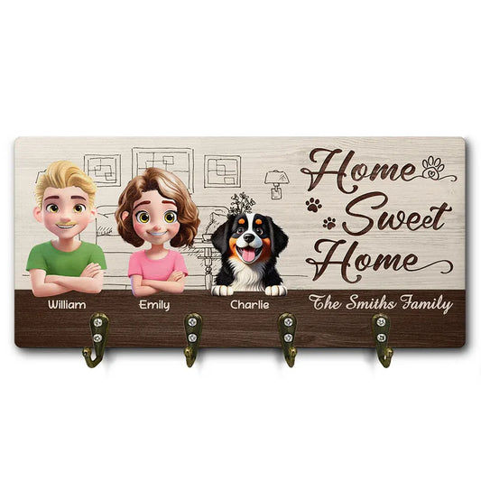 3D Effect Home Sweet Home - Personalized Wood Key Holder