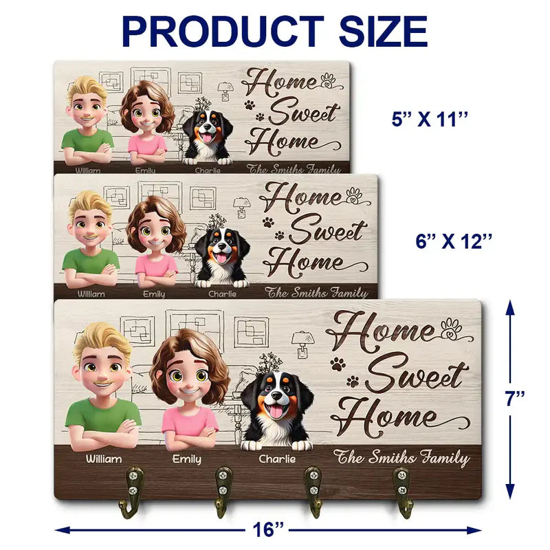 3D Effect Home Sweet Home - Personalized Wood Key Holder