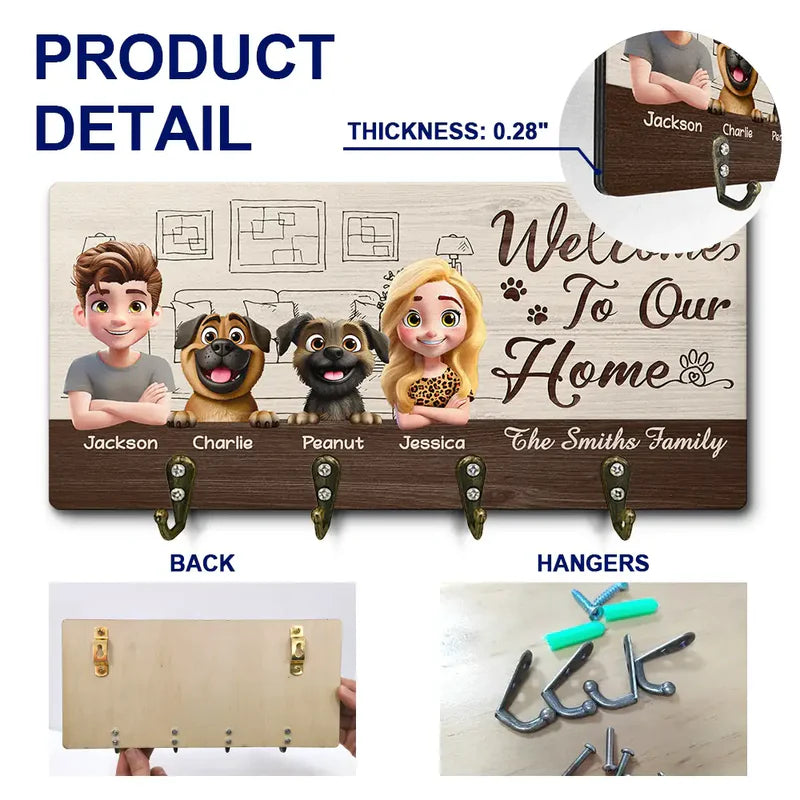 3D Effect Home Sweet Home - Personalized Wood Key Holder