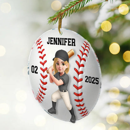 3D Effect Baseball Softball Girl Boy - Personalized Custom Shaped Acrylic Ornament