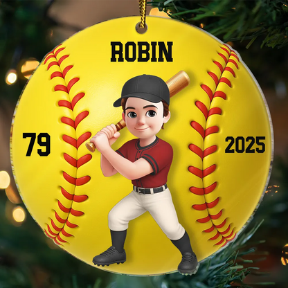3D Effect Baseball Softball Girl Boy - Personalized Custom Shaped Acrylic Ornament