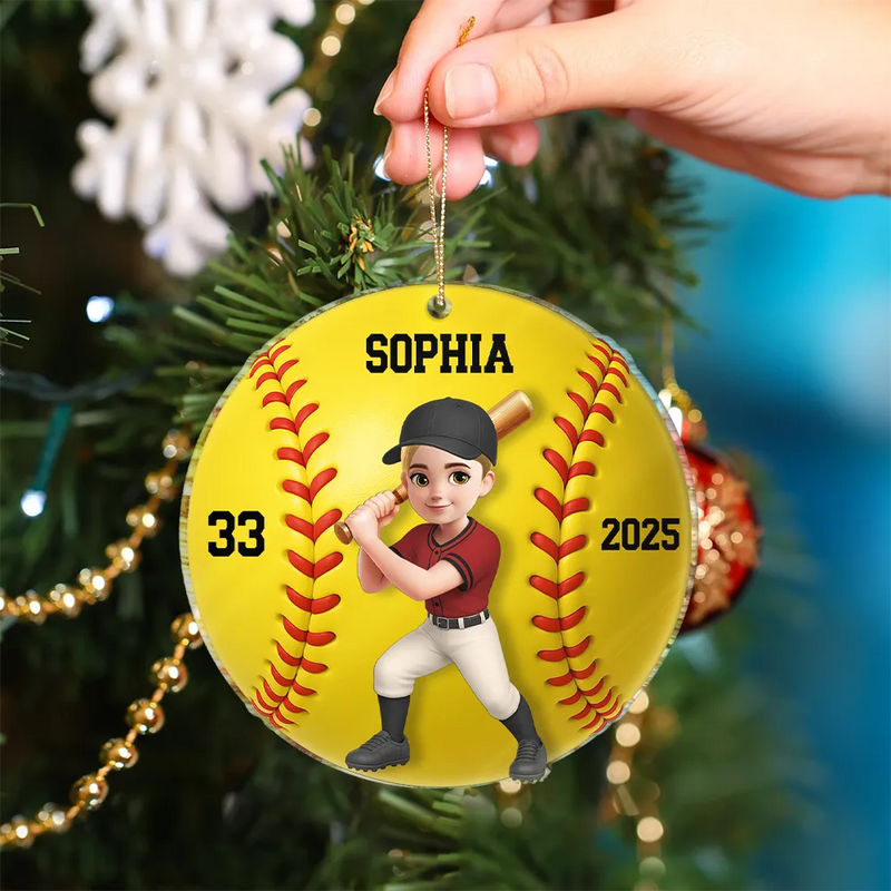 3D Effect Baseball Softball Girl Boy - Personalized Custom Shaped Acrylic Ornament