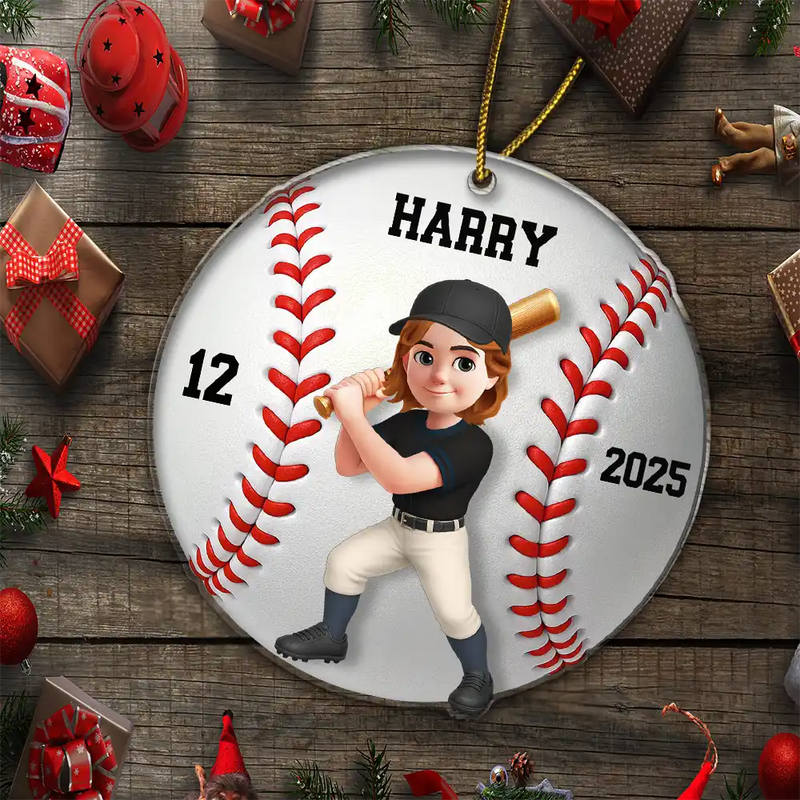 3D Effect Baseball Softball Girl Boy - Personalized Custom Shaped Acrylic Ornament