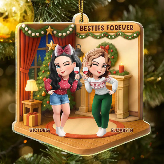 3D Effect Turban Besties Forever Christmas - Personalized Custom Shaped Acrylic Ornament