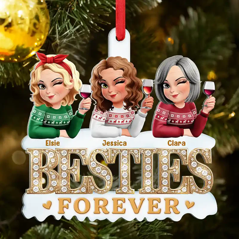 3D Effect Besties Forever Gemstone Art - Personalized Custom Shaped Acrylic Ornament