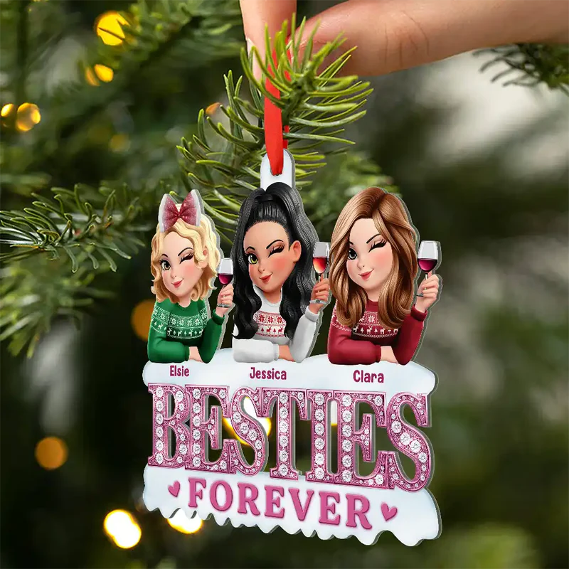 3D Effect Besties Forever Gemstone Art - Personalized Custom Shaped Acrylic Ornament