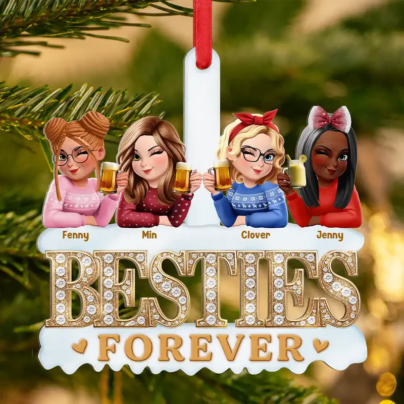 3D Effect Besties Forever Gemstone Art - Personalized Custom Shaped Acrylic Ornament