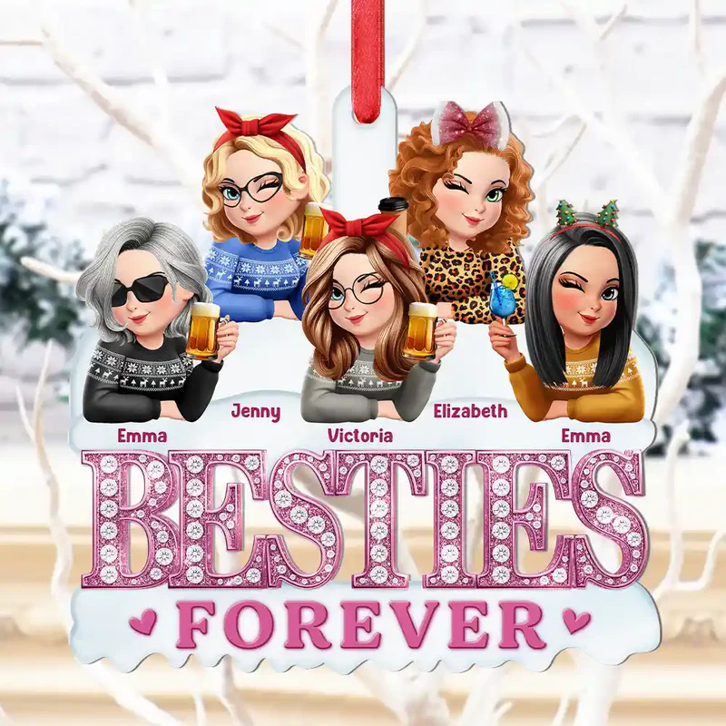 3D Effect Besties Forever Gemstone Art - Personalized Custom Shaped Acrylic Ornament