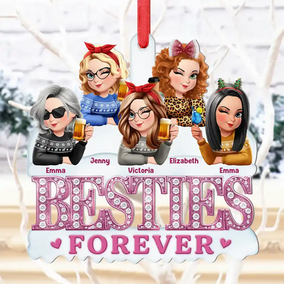 3D Effect Besties Forever Gemstone Art - Personalized Custom Shaped Acrylic Ornament