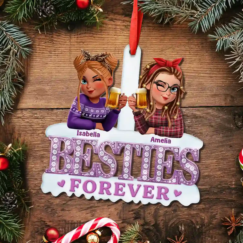 3D Effect Besties Forever Gemstone Art - Personalized Custom Shaped Acrylic Ornament