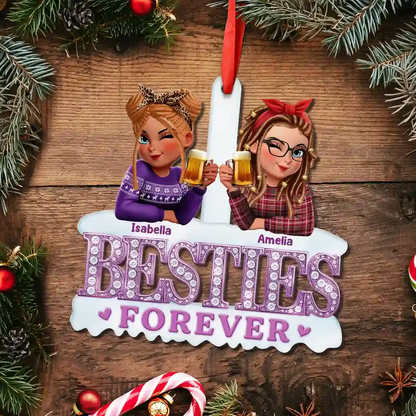 3D Effect Besties Forever Gemstone Art - Personalized Custom Shaped Acrylic Ornament