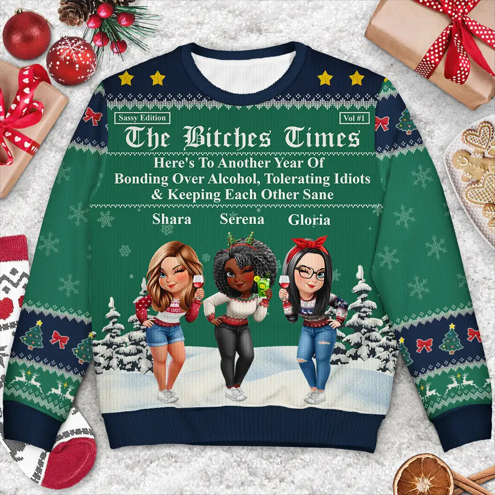 3D Effect Besties Here's To Another Year Of Us - Personalized Unisex Ugly Sweater