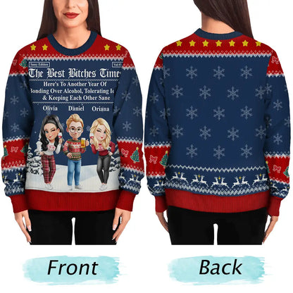 3D Effect Besties Here's To Another Year Of Us - Personalized Unisex Ugly Sweater