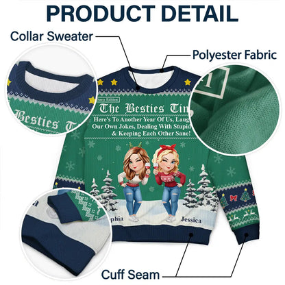 3D Effect Besties Here's To Another Year Of Us - Personalized Unisex Ugly Sweater