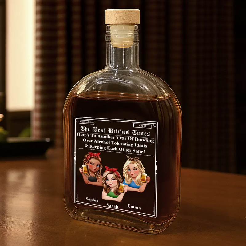 3D Effect Besties Here's To Another Year Of Us - Personalized Whiskey Bottle