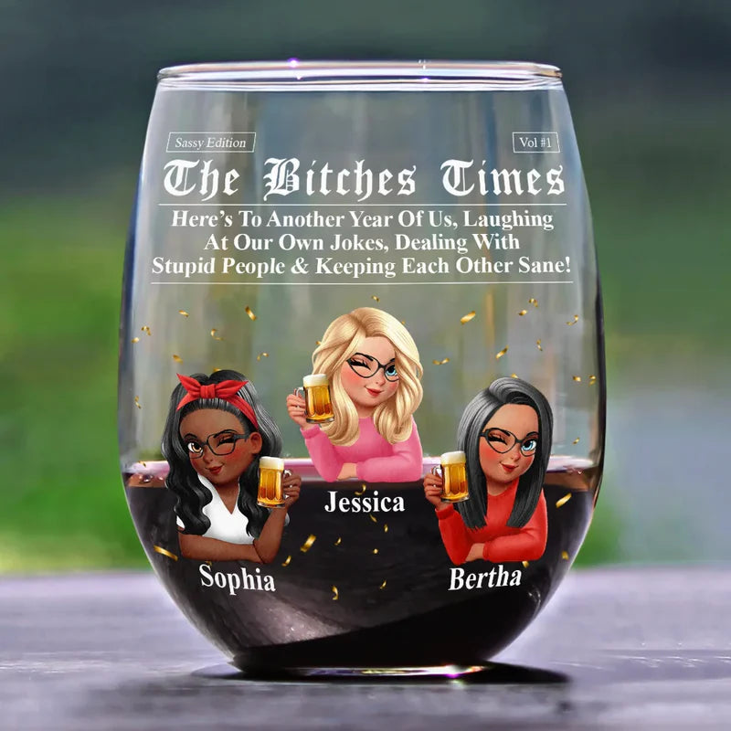 3D Effect Besties Here's To Another Year Of Us - Personalized Stemless Wine Glass
