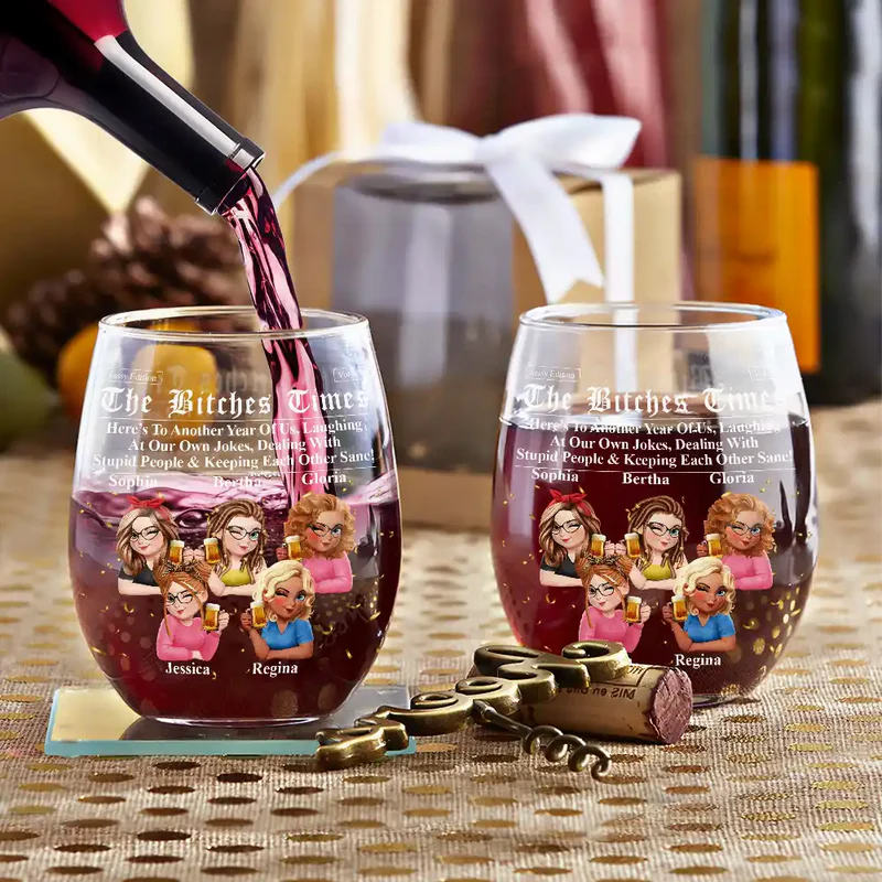 3D Effect Besties Here's To Another Year Of Us - Personalized Stemless Wine Glass