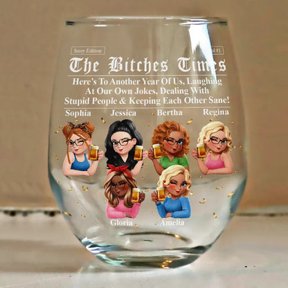 3D Effect Besties Here's To Another Year Of Us - Personalized Stemless Wine Glass