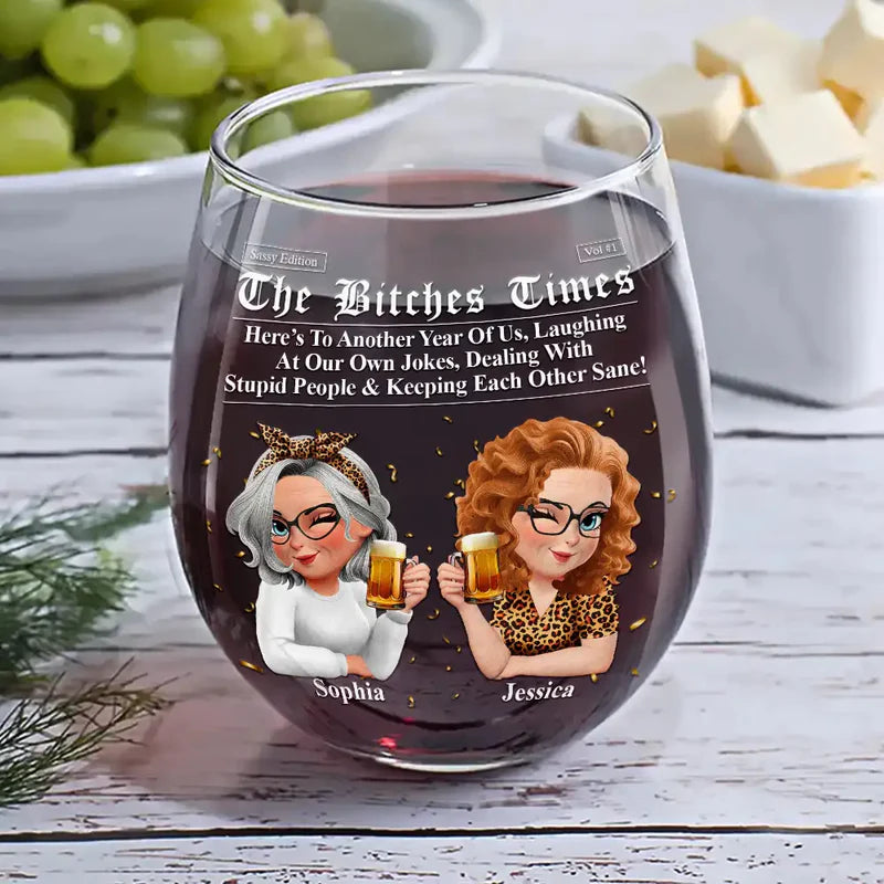 3D Effect Besties Here's To Another Year Of Us - Personalized Stemless Wine Glass