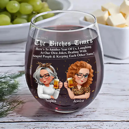 3D Effect Besties Here's To Another Year Of Us - Personalized Stemless Wine Glass