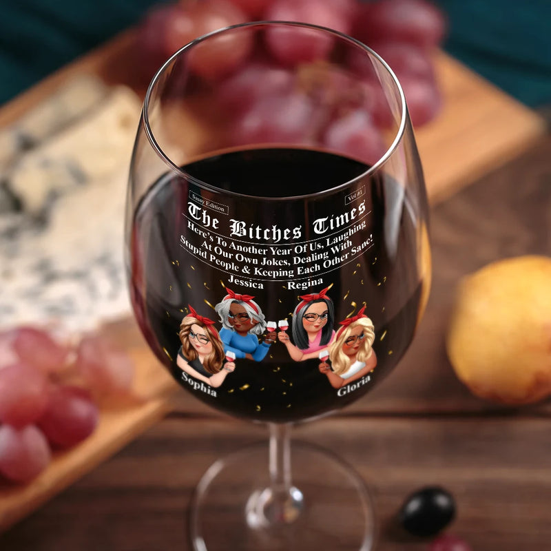 3D Effect Besties Here's To Another Year Of Us - Personalized Wine Glass