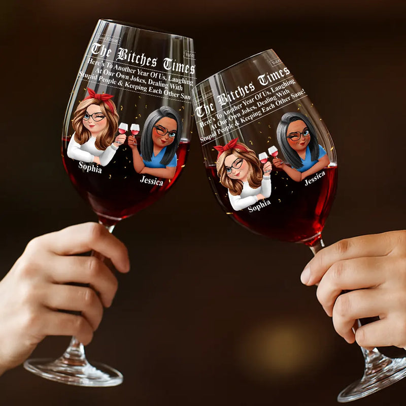 3D Effect Besties Here's To Another Year Of Us - Personalized Wine Glass