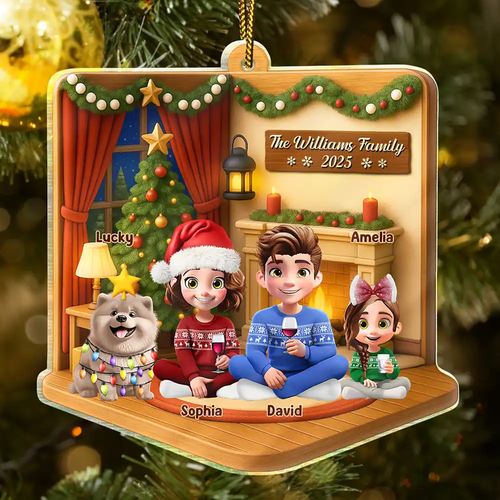 3D Effect Christmas Family - Personalized Custom Shaped Acrylic Ornament