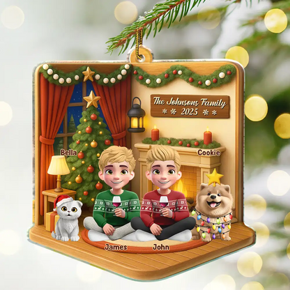 3D Effect Christmas Family - Personalized Custom Shaped Acrylic Ornament