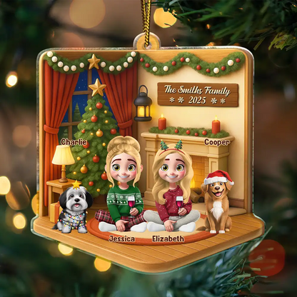 3D Effect Christmas Family - Personalized Custom Shaped Acrylic Ornament
