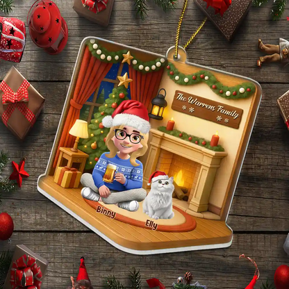 3D Effect Christmas Family - Personalized Custom Shaped Acrylic Ornament
