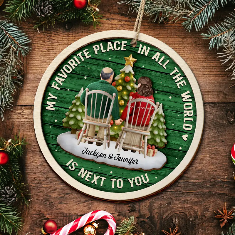 3D Effect Couple My Favorite Place - Personalized Wooden Ornament