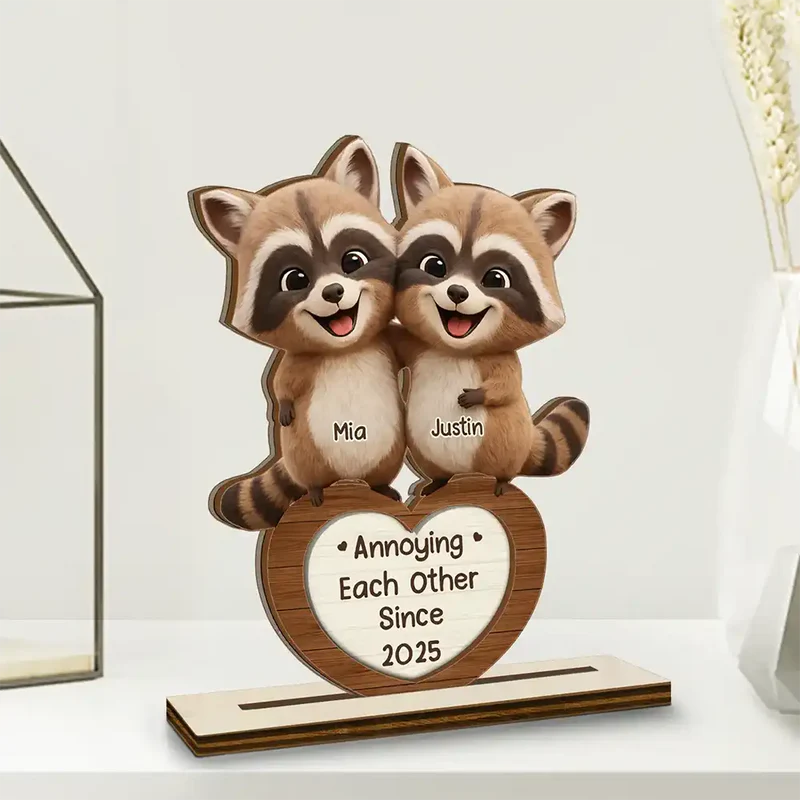 3D Effect Couple Raccoon You're Weird I'll Keep You - Personalized Custom Shaped Wooden Plaque