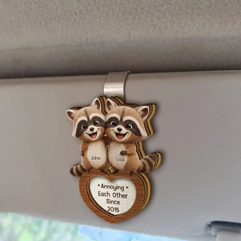 3D Effect Couple Raccoon You're Weird I'll Keep You - Personalized Custom Shaped Car Visor Clip