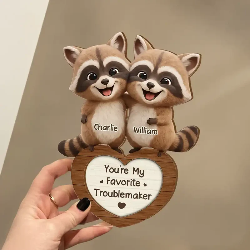 3D Effect Couple Raccoon You're Weird I'll Keep You - Personalized Custom Shaped Wooden Plaque