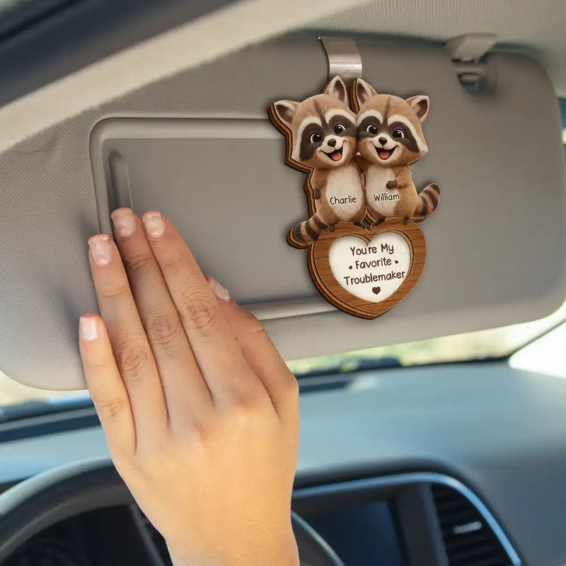 3D Effect Couple Raccoon You're Weird I'll Keep You - Personalized Custom Shaped Car Visor Clip