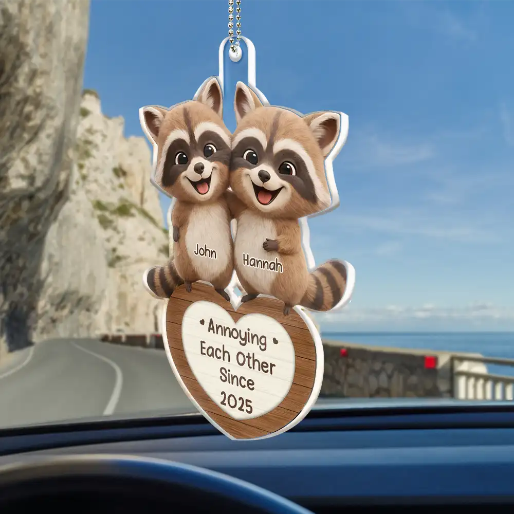 3D Effect Couple Raccoon You're Weird I'll Keep You - Personalized Acrylic Car Hanger
