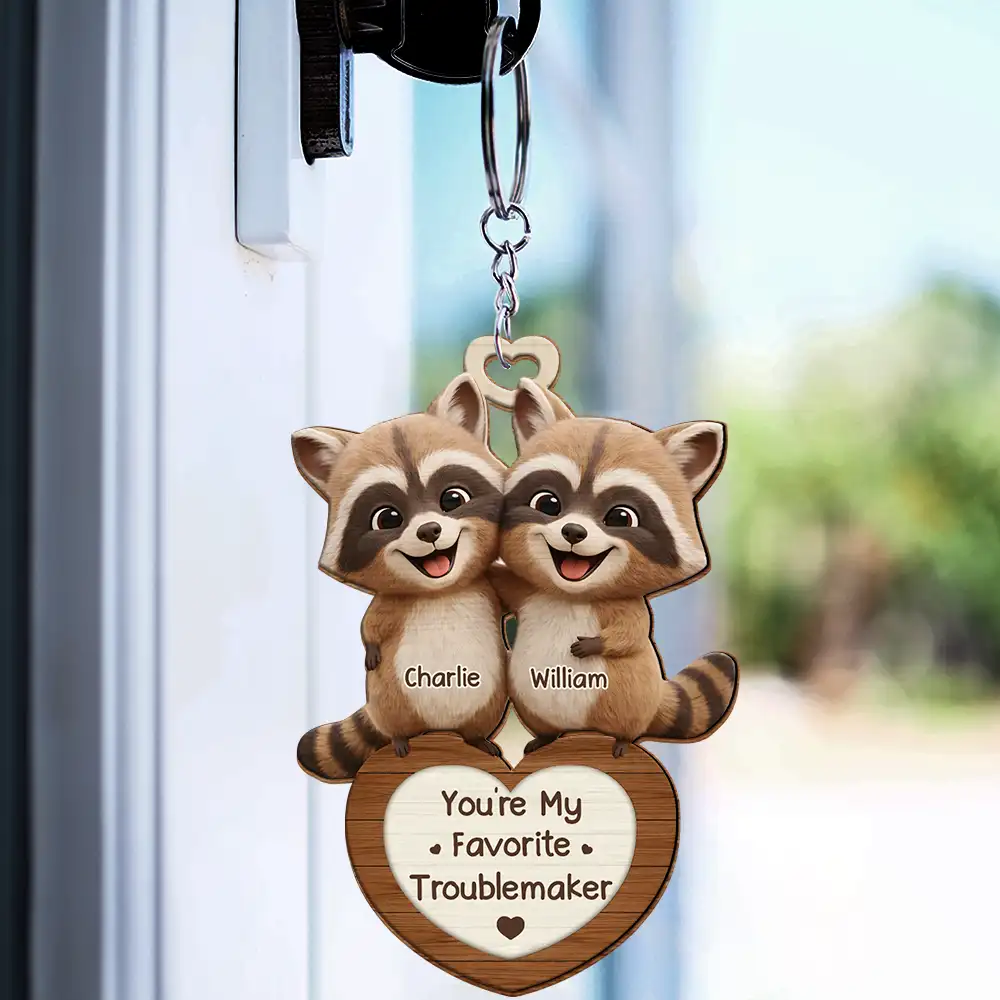 3D Effect Couple Raccoon You're Weird I'll Keep You - Personalized Wooden Keychain