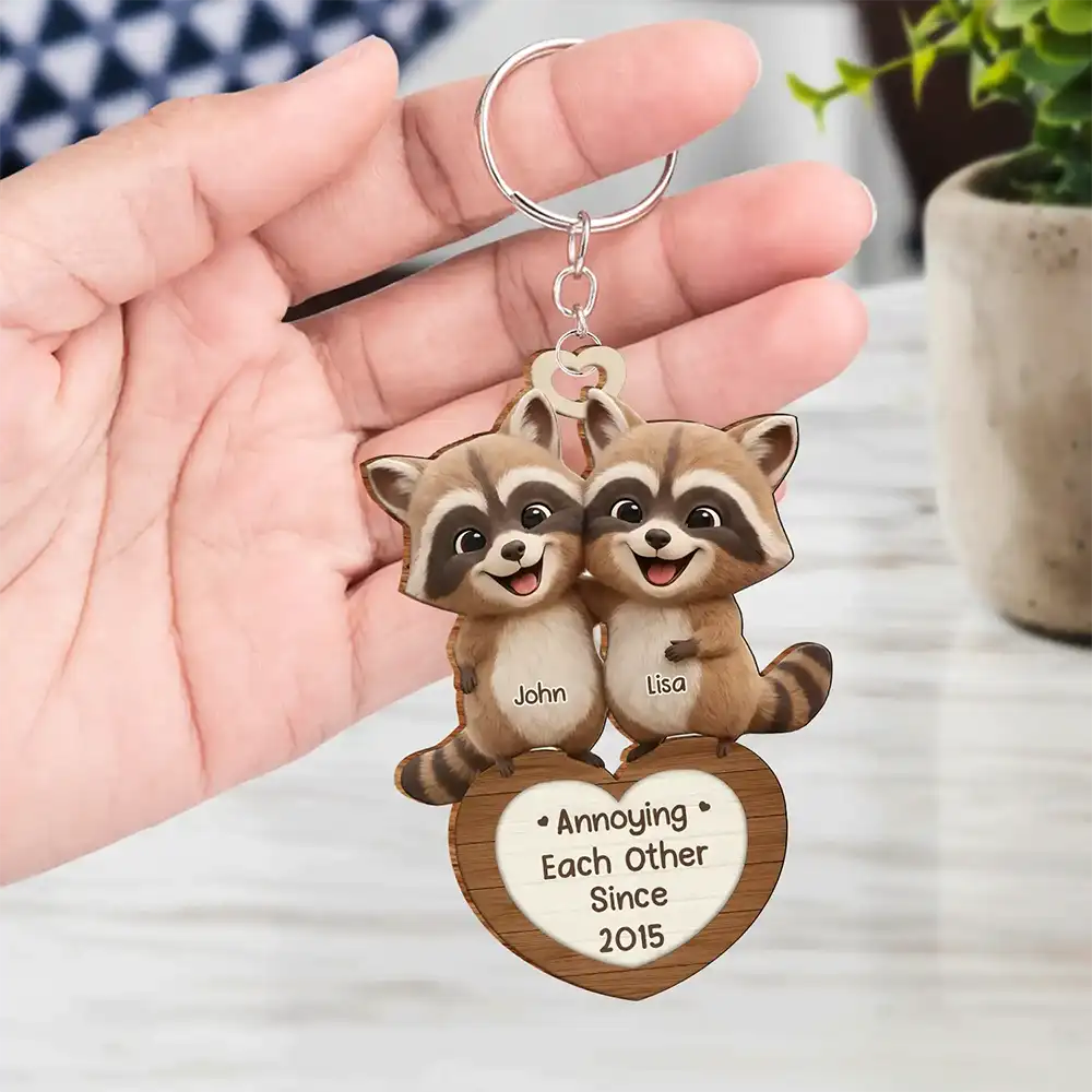 3D Effect Couple Raccoon You're Weird I'll Keep You - Personalized Wooden Keychain