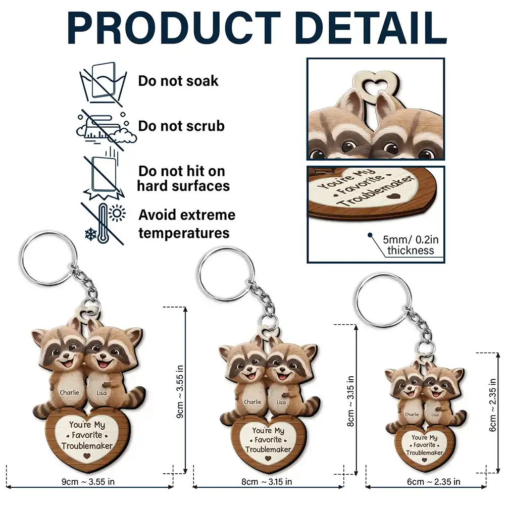 3D Effect Couple Raccoon You're Weird I'll Keep You - Personalized Wooden Keychain