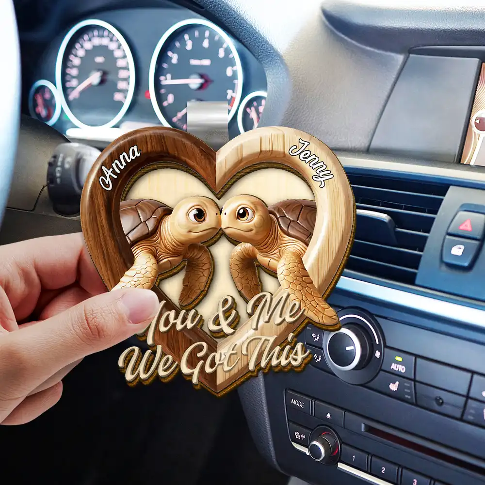3D Effect Couple Turtles You & Me We Got This - Personalized Custom Shaped Car Visor Clip